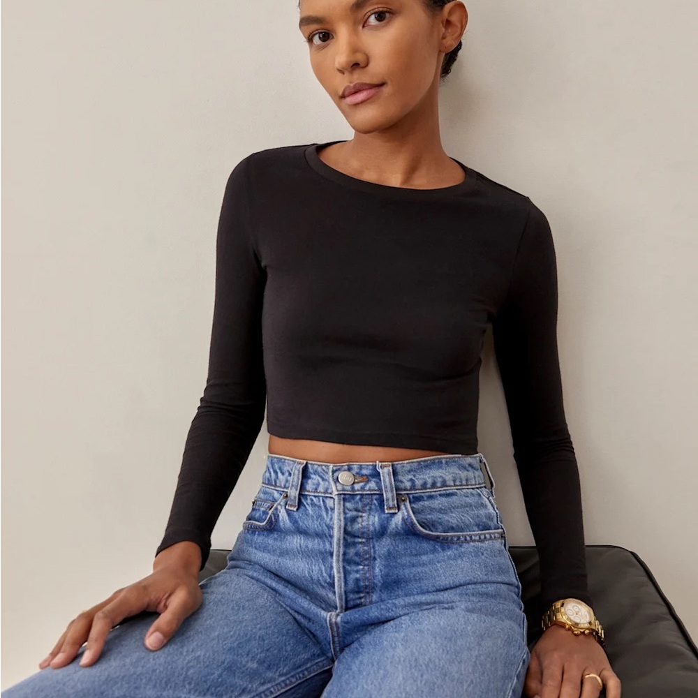 Reformation Black Long Sleeve Crop Top